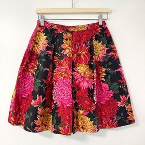Talbots 100% Silk Floral Print Red Pink Mini Pleated Skirt A-Line Small